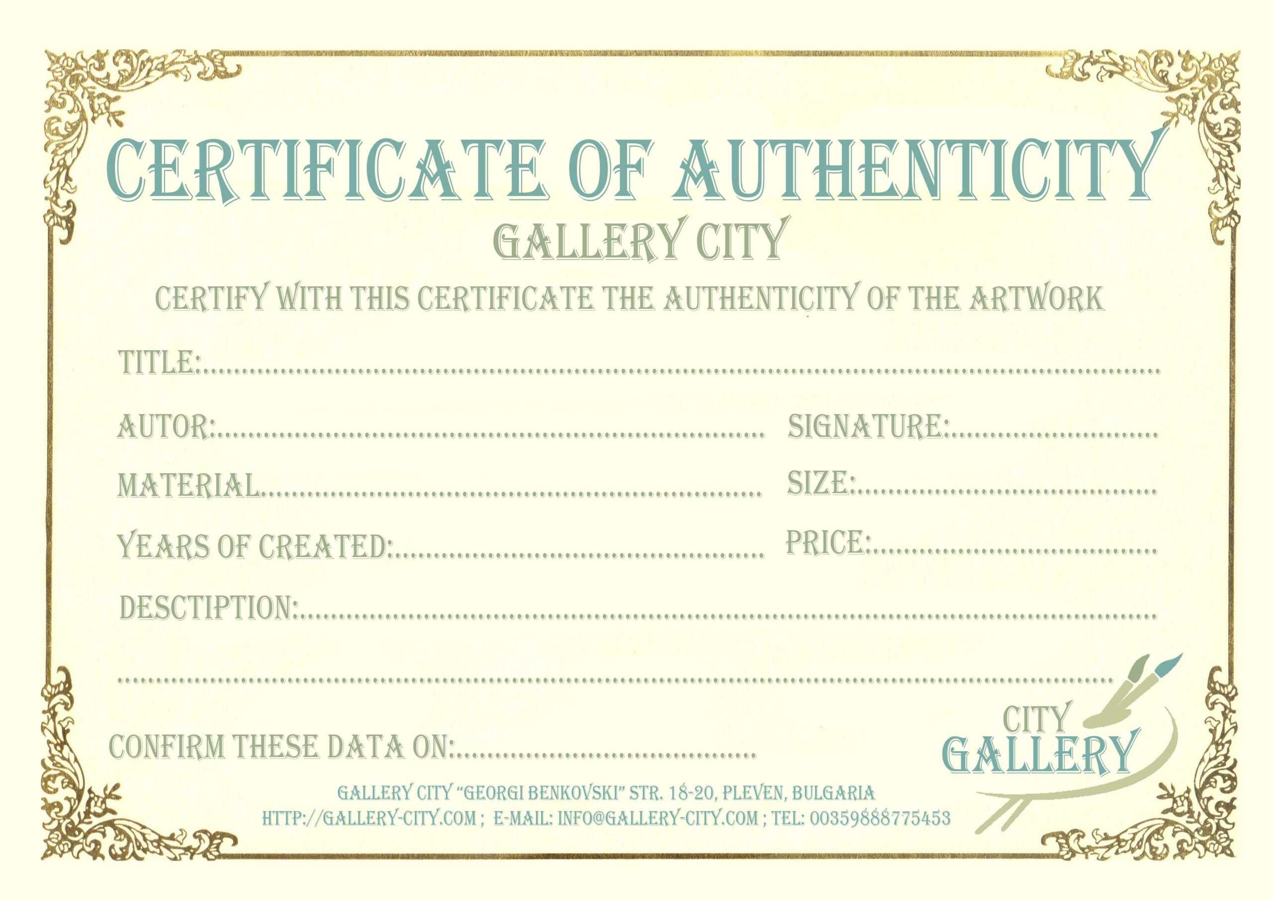 Certificate Authenticity Template Art Authenticity With Regard To Mock Certificate Template