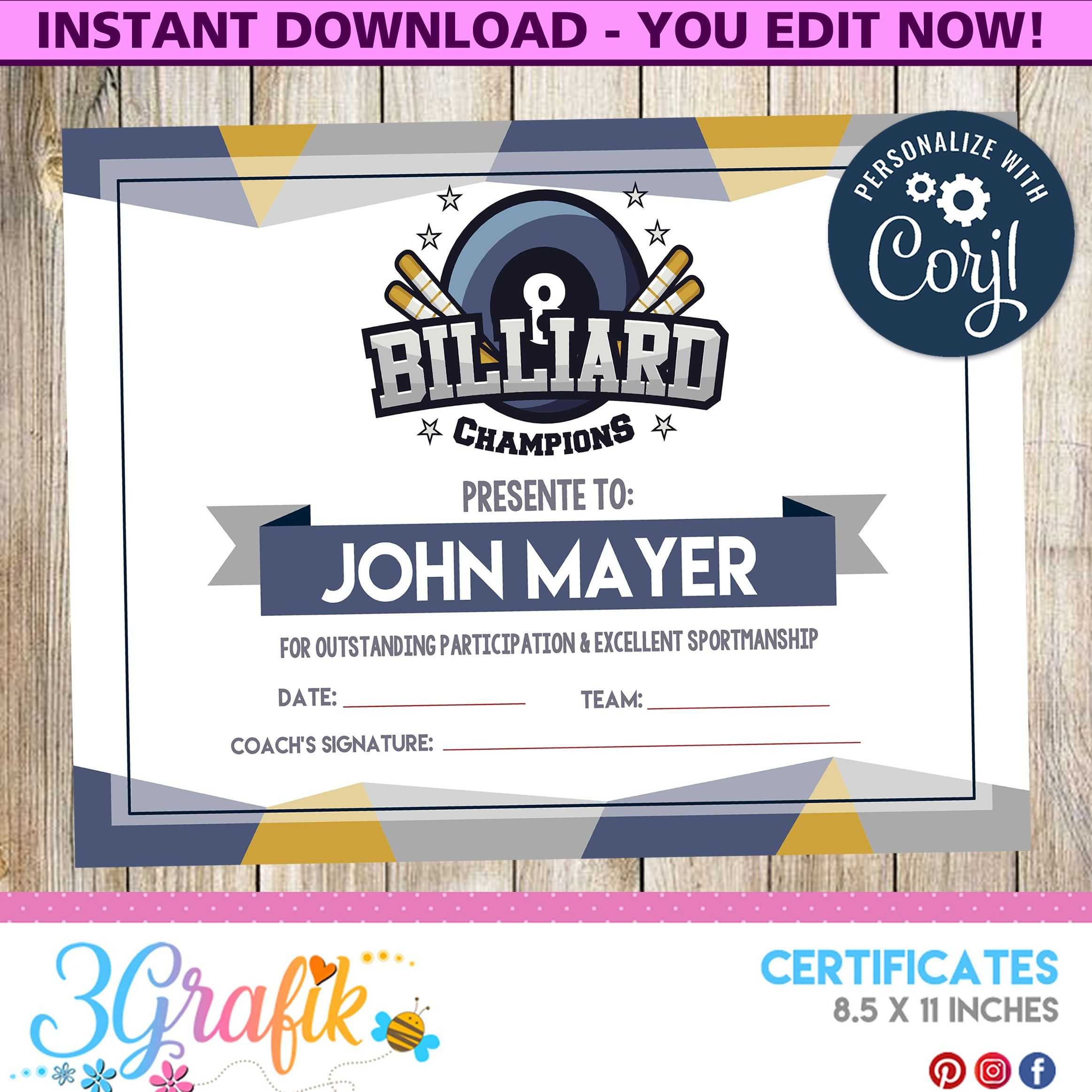 Certificate Billiard , Certificate, Billiard , Billiard Intended For Swimming Award Certificate Template