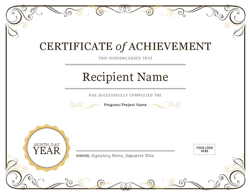 Certificate Of Achievement Inside Word Certificate Of Achievement Template
