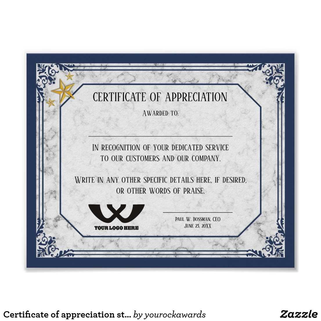 Certificate Of Appreciation Staff Employee Award Poster Throughout Star Performer Certificate Templates