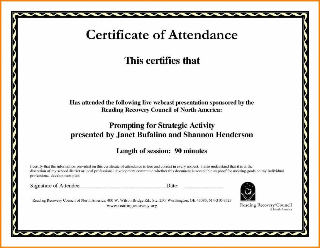 Certificate Of Attendance Sample Training Template Perfect Within Perfect Attendance Certificate Free Template