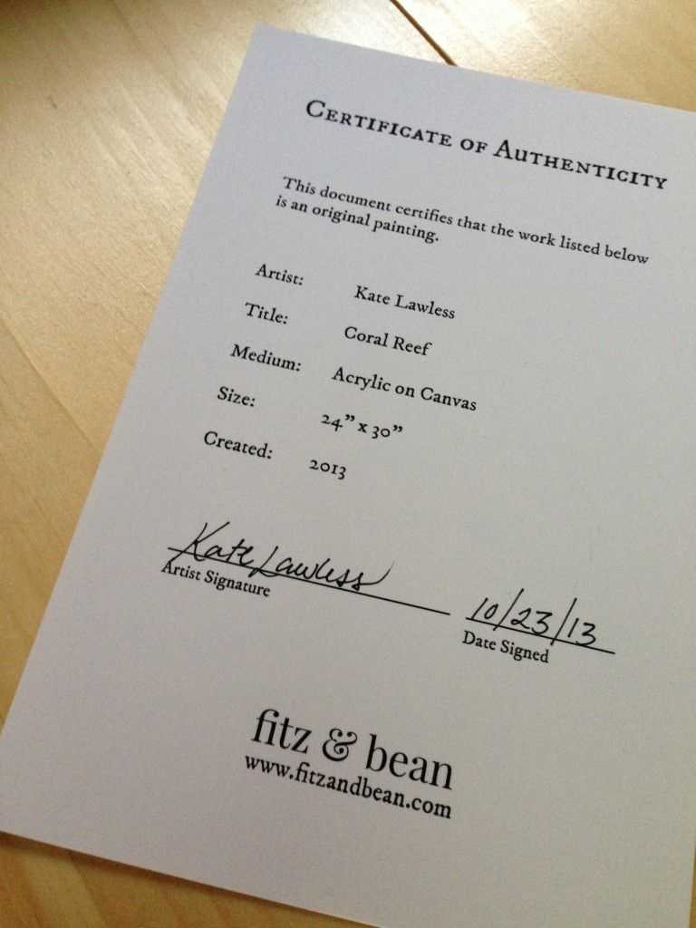 Certificate Of Authenticity For Artwork | Certificate Pertaining To Certificate Of Authenticity Photography Template