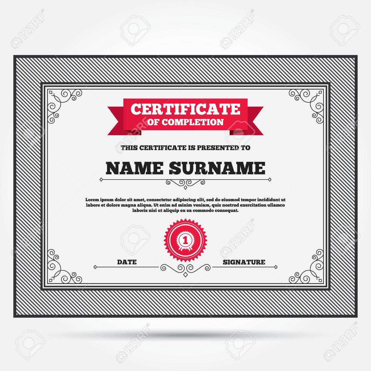 Certificate Of Completion. First Place Award Sign Icon. Prize.. Throughout First Place Award Certificate Template