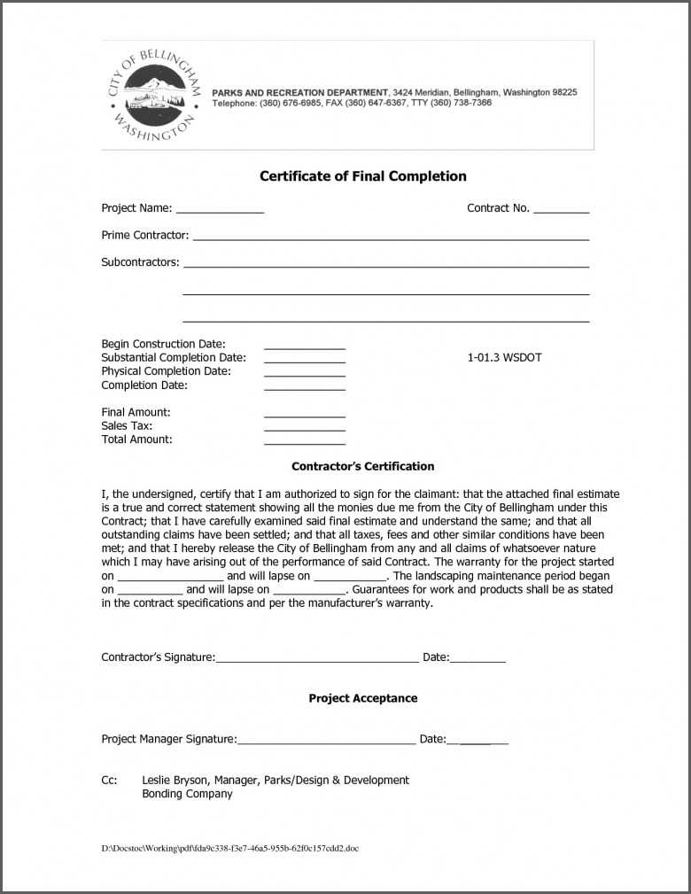 Certificate Of Completion Template Construction – Major For Construction Certificate Of Completion Template