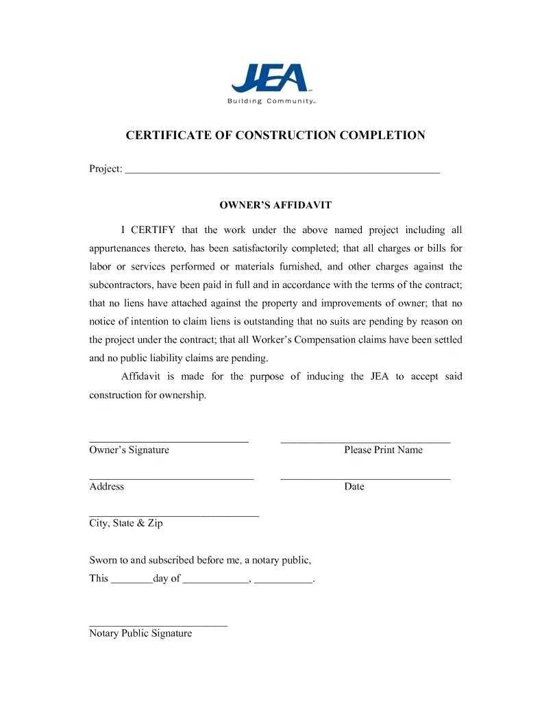 Certificate Of Completion Template For Construction Sample Intended For Construction Certificate Of Completion Template