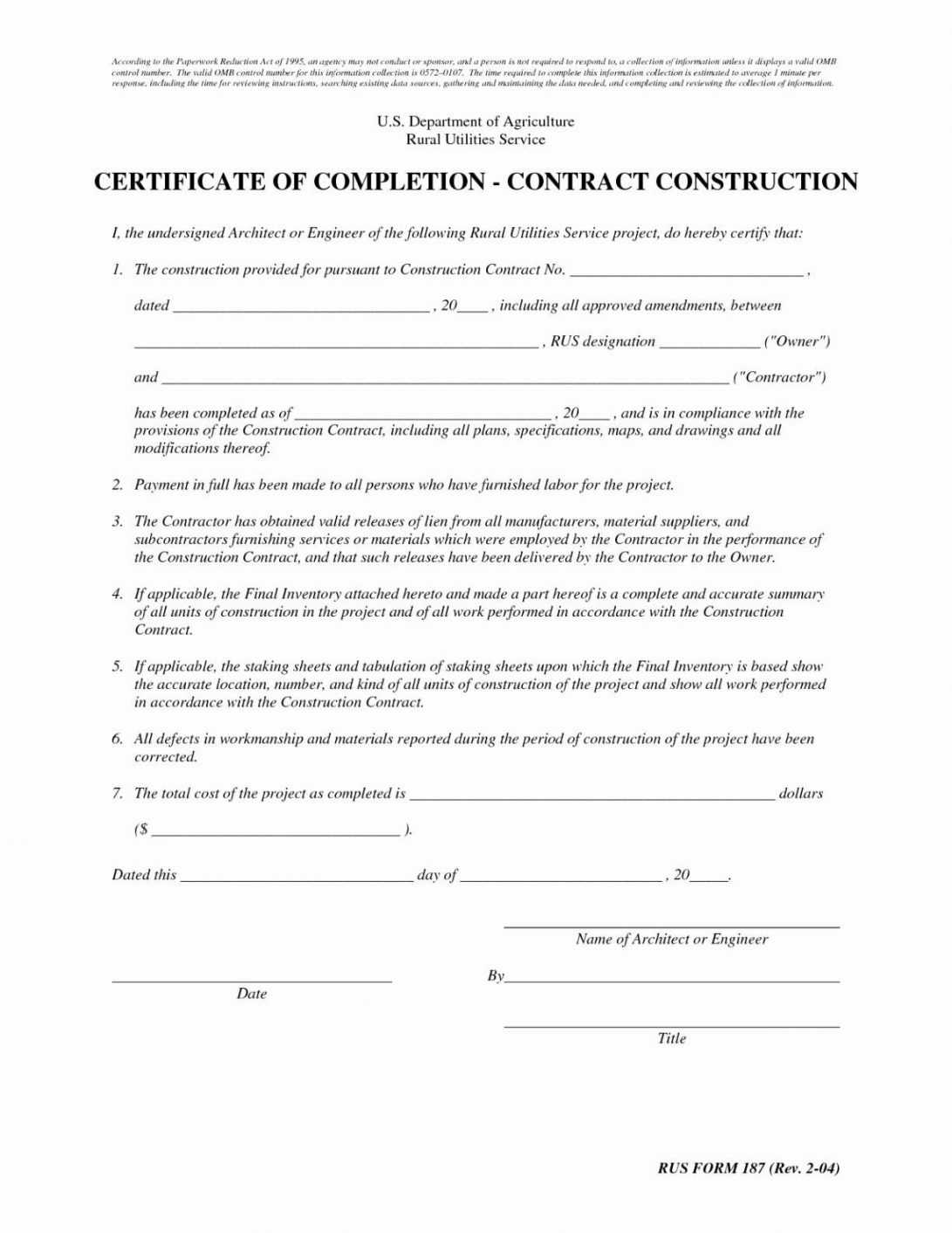 Certificate Of Completion Template Word Construction Free Pertaining To Certificate Of Substantial Completion Template