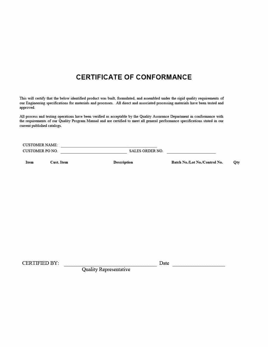 Certificate Of Conformance – 40 Free Certificate Of Throughout Certificate Of Conformance Template Free
