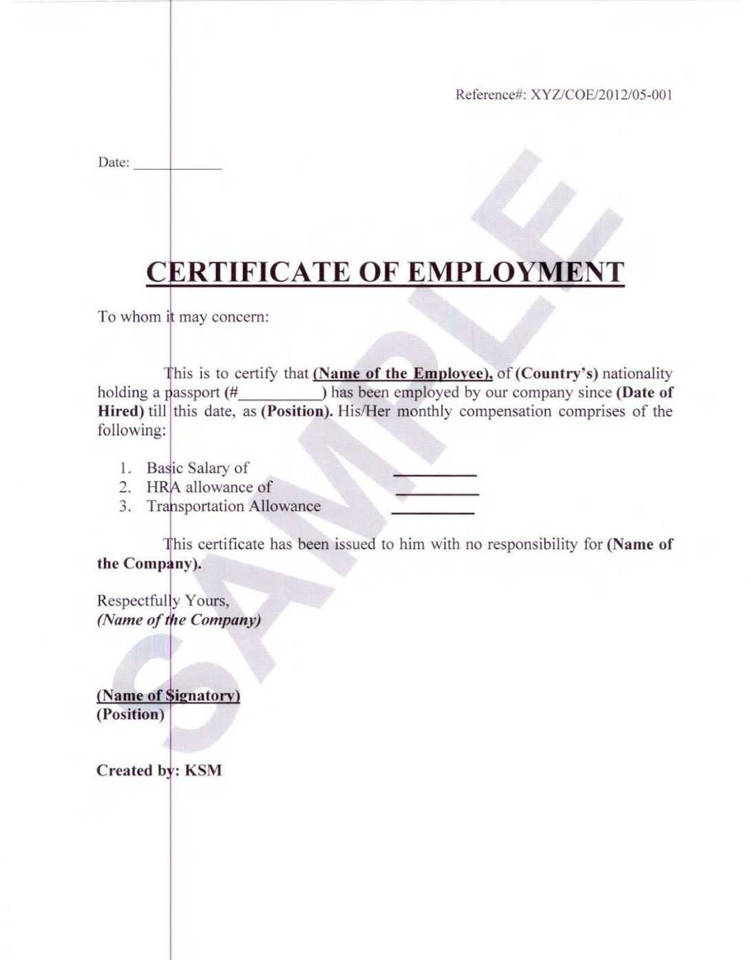 Certificate Of Employment Separation Sample Copy Example Inside Sample Certificate Employment Template