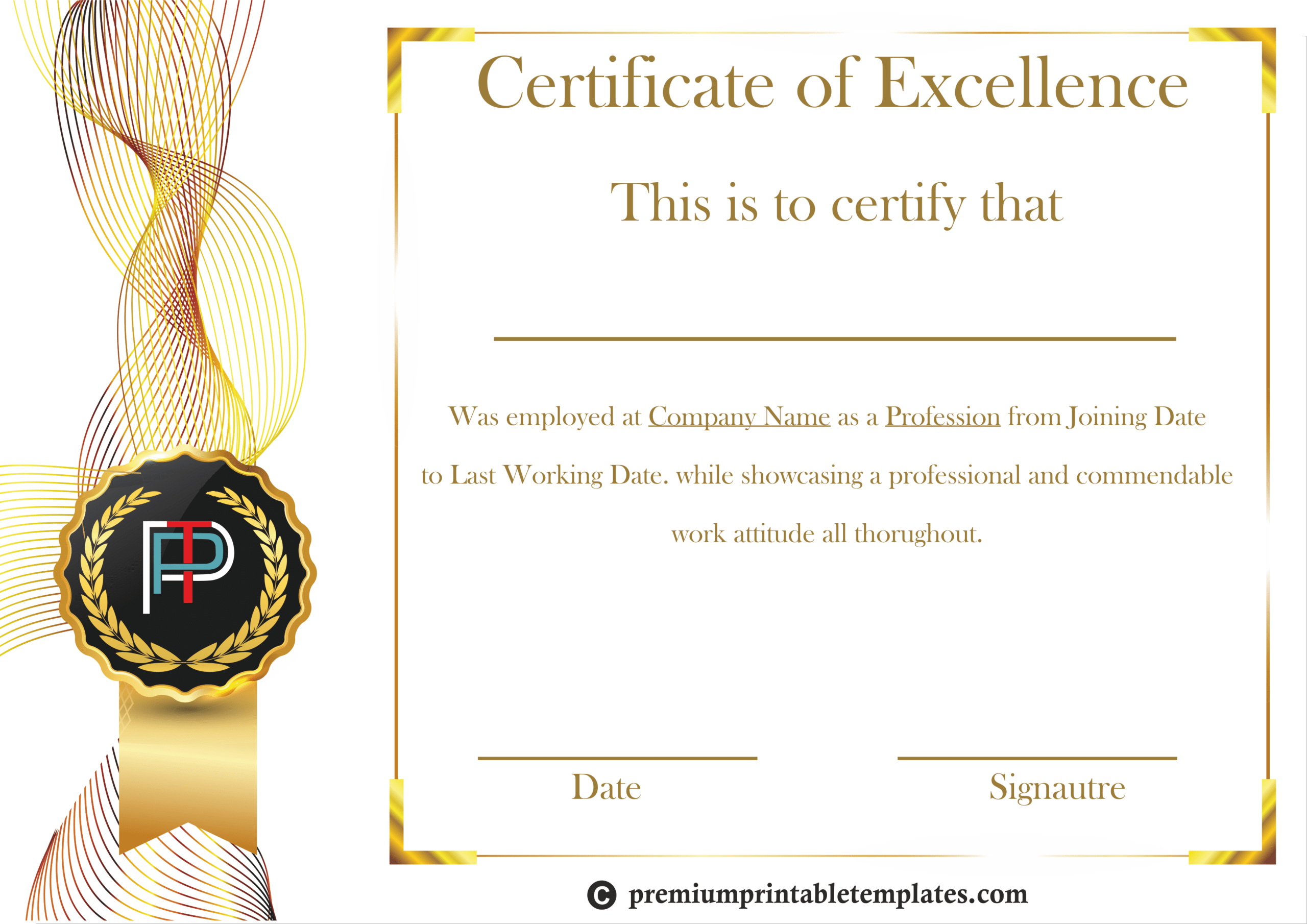 Certificate Of Excellence Template | Certificate Within Best Performance Certificate Template