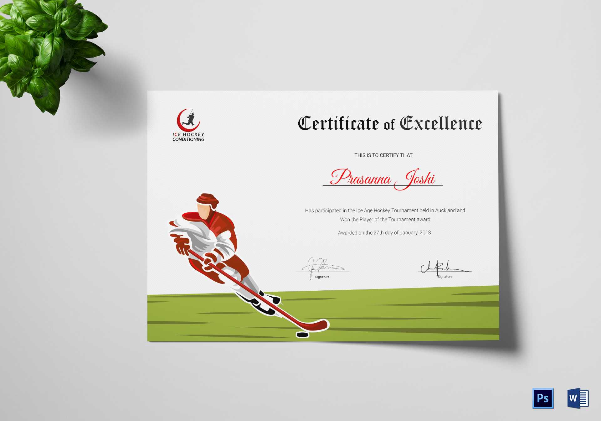 Certificate Of Hockey Performance Template Throughout Hockey Certificate Templates