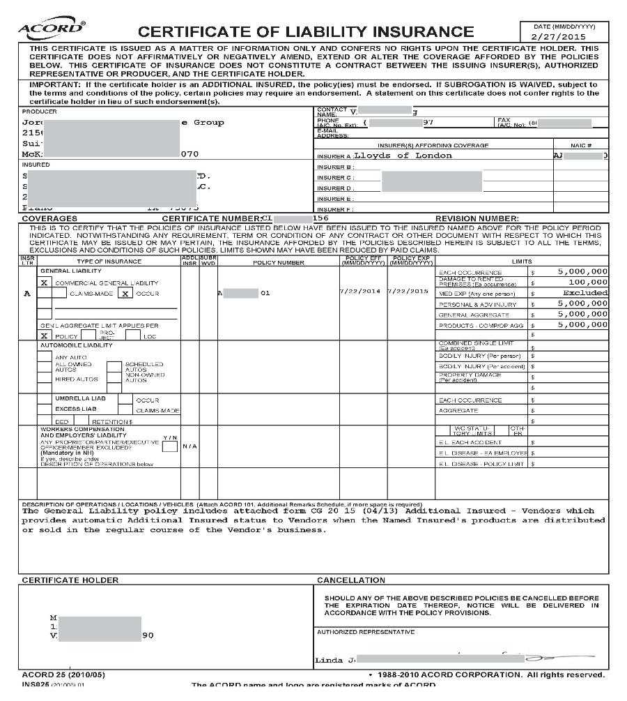 Certificate Of Liability Insurance Form California What Is Inside Certificate Of Liability Insurance Template