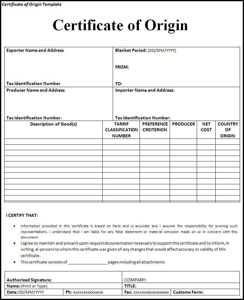 Certificate Of Origin Form | Certificate Of Origin Pertaining To Certificate Of Origin Template Word