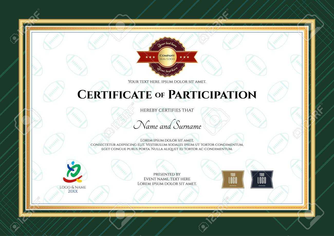 Certificate Of Participation Template In Sport Theme With Rugby.. Pertaining To Certification Of Participation Free Template