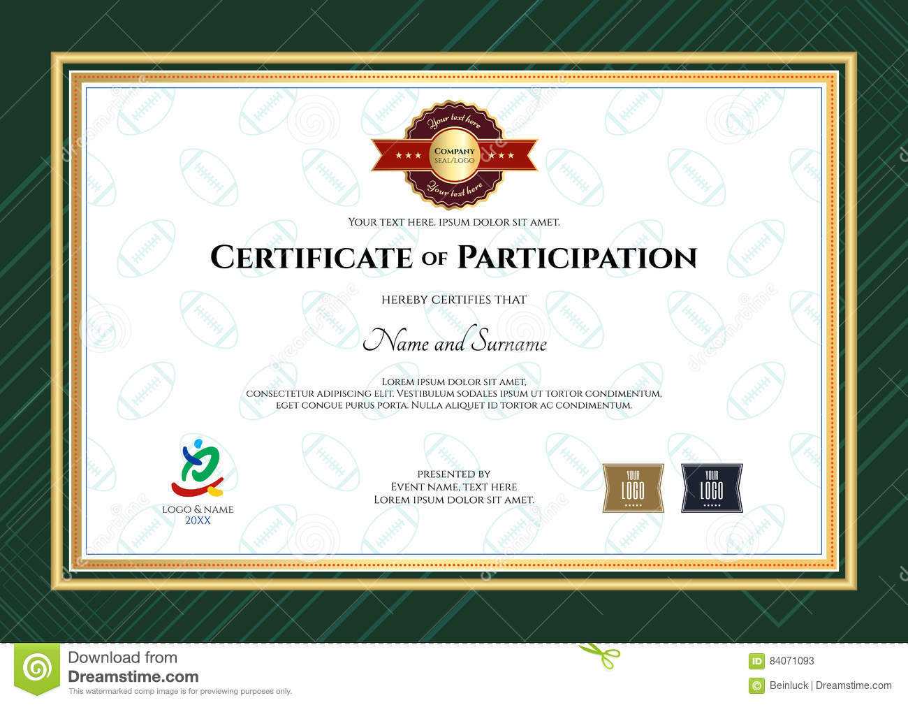 Certificate Of Participation Template In Sport Theme With Within Rugby League Certificate Templates