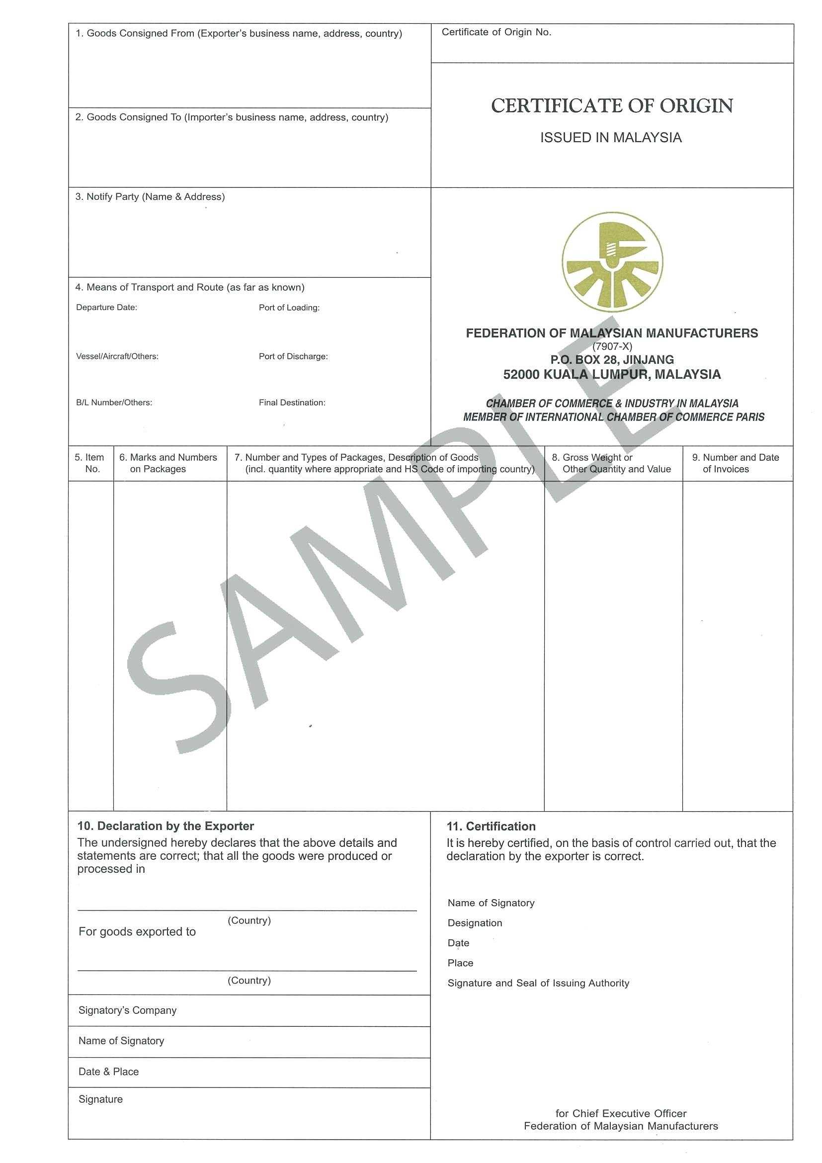 Certificate Origin Template Usa Nafta Of Form Us Word Regarding Nafta Certificate Template