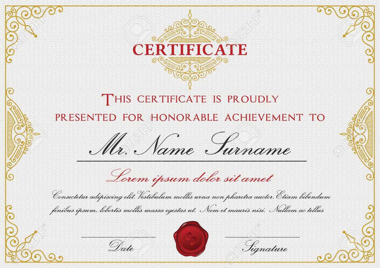 Certificate Template Design With Emblem, Flourish Border On White.. Throughout Certificate Template Size