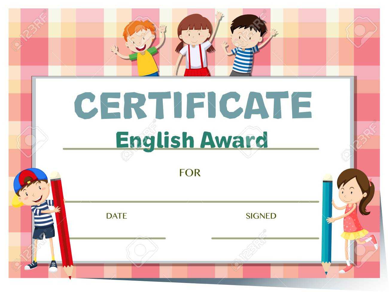 Certificate Template For English Award With Many Kids Illustration Regarding Children's Certificate Template