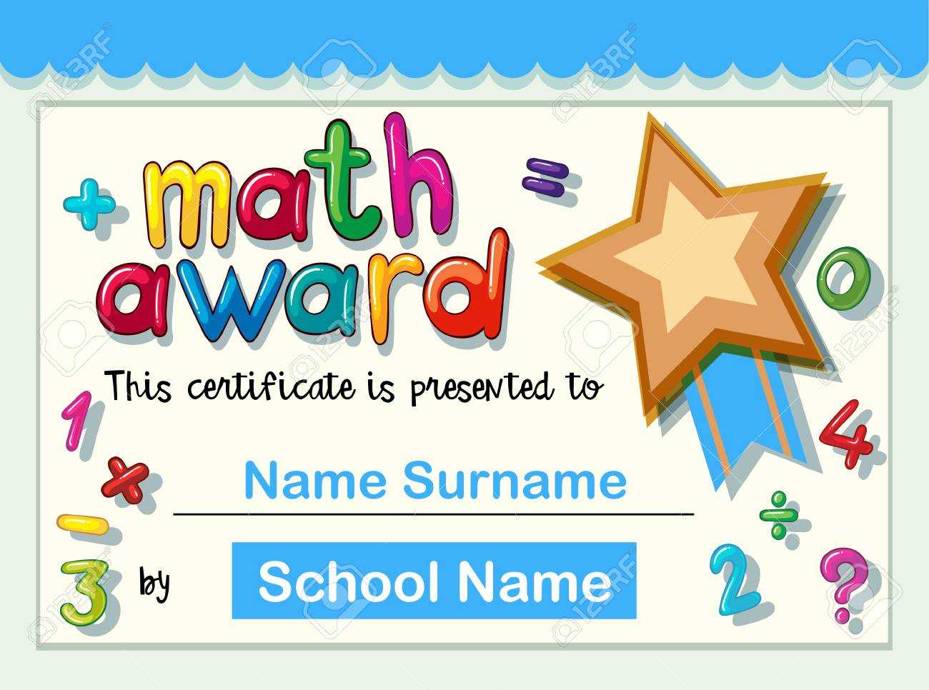 Certificate Template For Math Award With Golden Star Illustration In Math Certificate Template