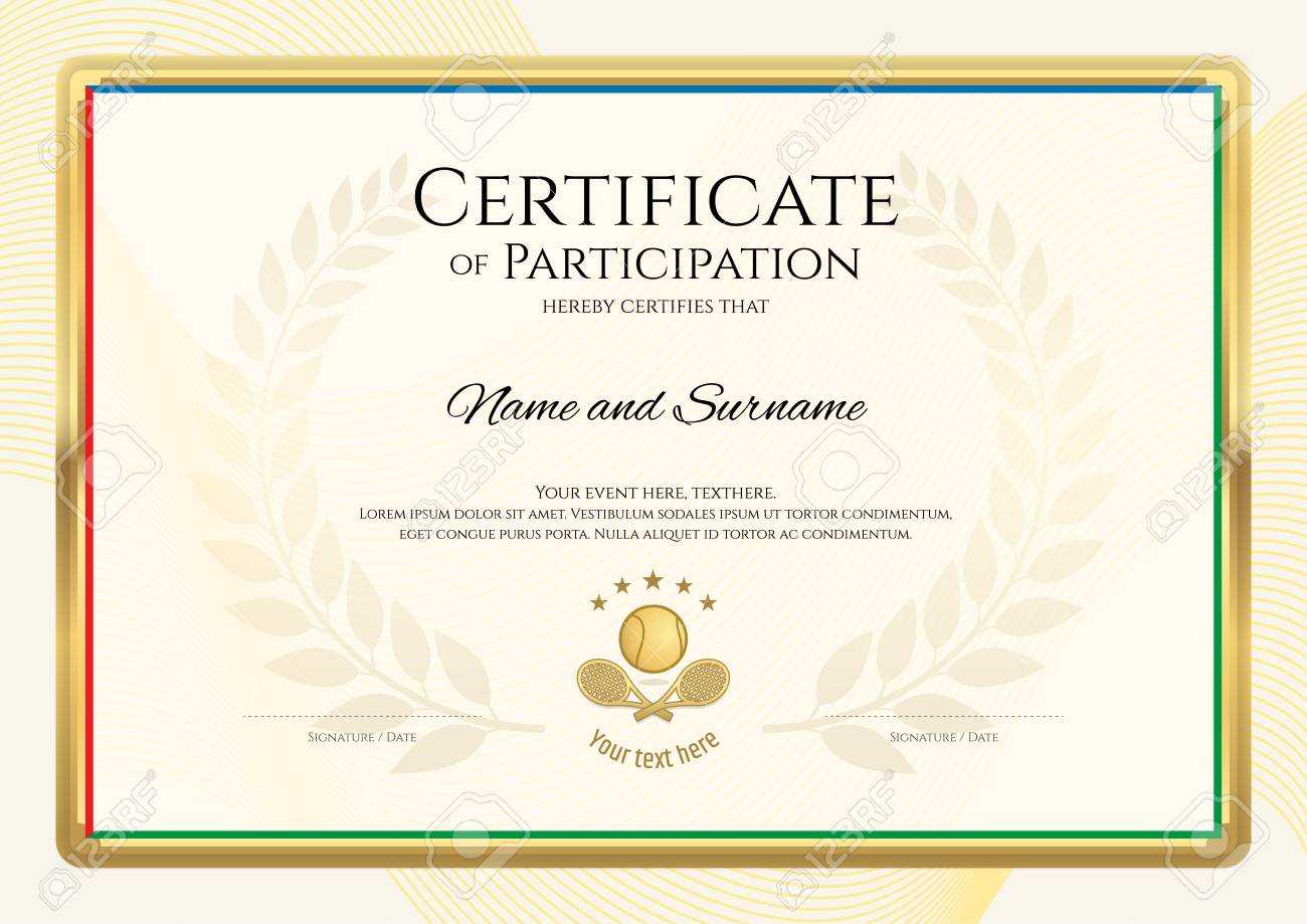 Certificate Template In Tennis Sport Theme With Gold Border Frame,.. In Tennis Gift Certificate Template