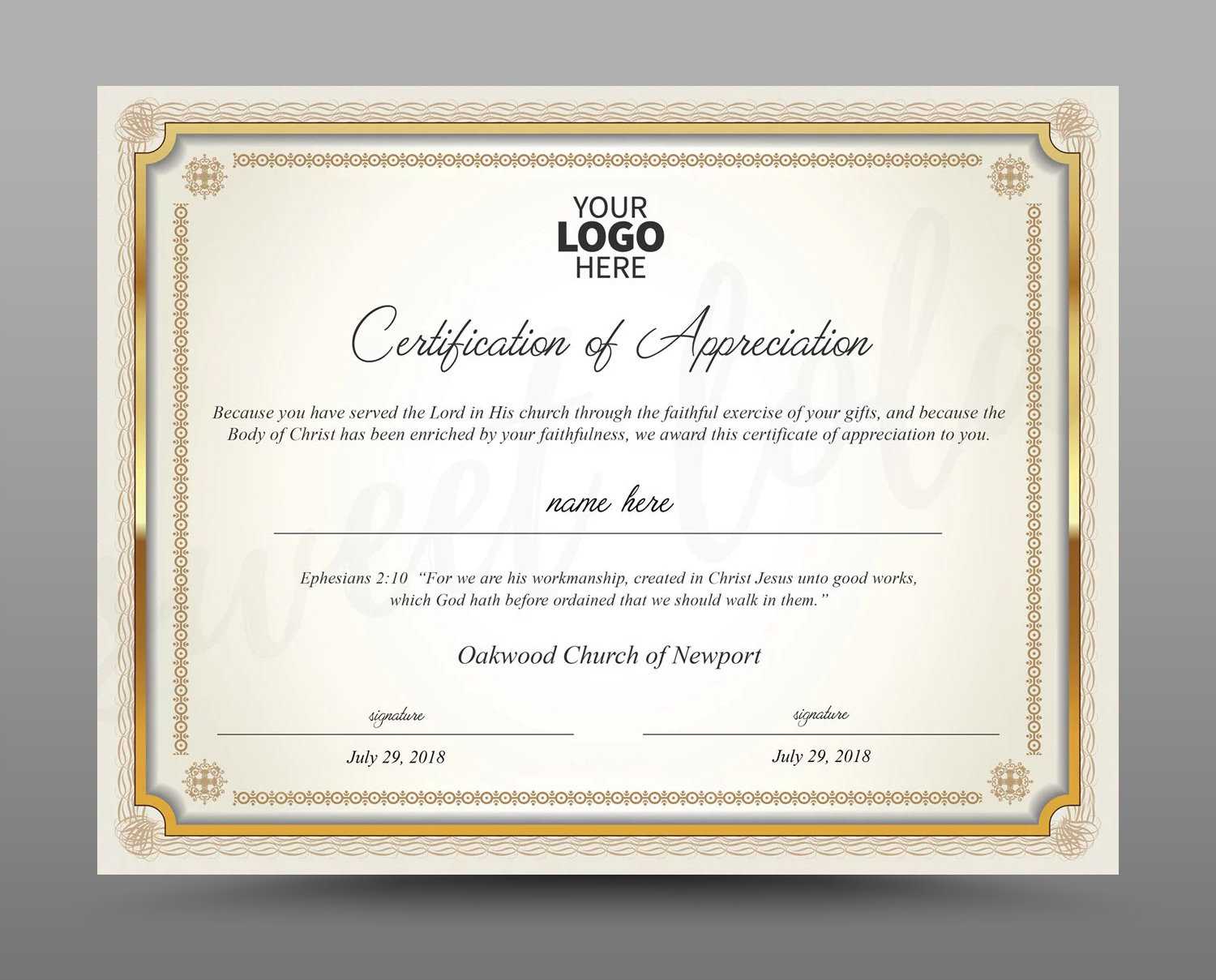 Certificate Template, Instant Download Certificate Of Appreciation –  Editable Ms Word Doc And Photoshop File Included Regarding Walking Certificate Templates