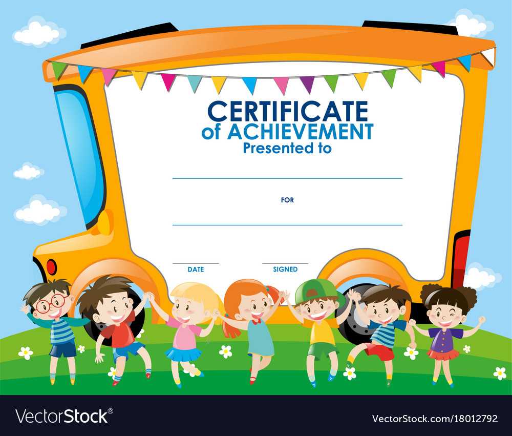 Certificate Template With Children And School Bus Inside Certificate Of Achievement Template For Kids