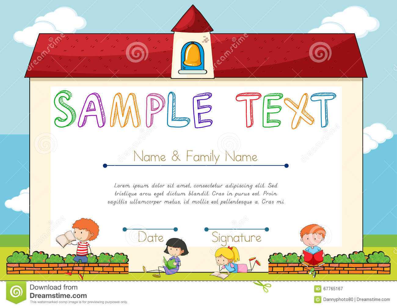 Certificate Template With Children On Background Stock Within Small Certificate Template