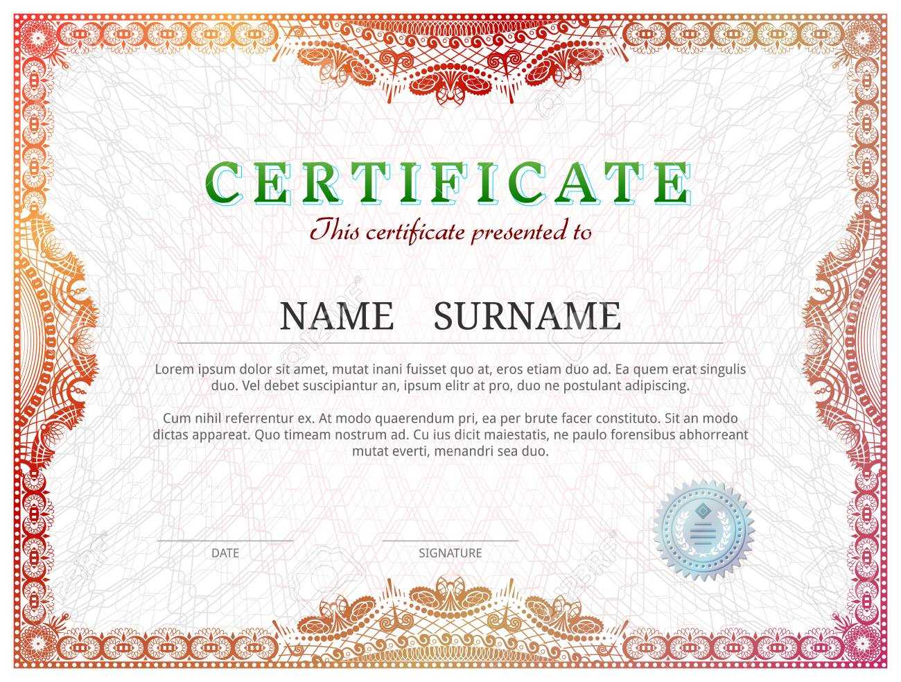 Certificate Template With Guilloche Elements. Red Diploma Border.. With Validation Certificate Template
