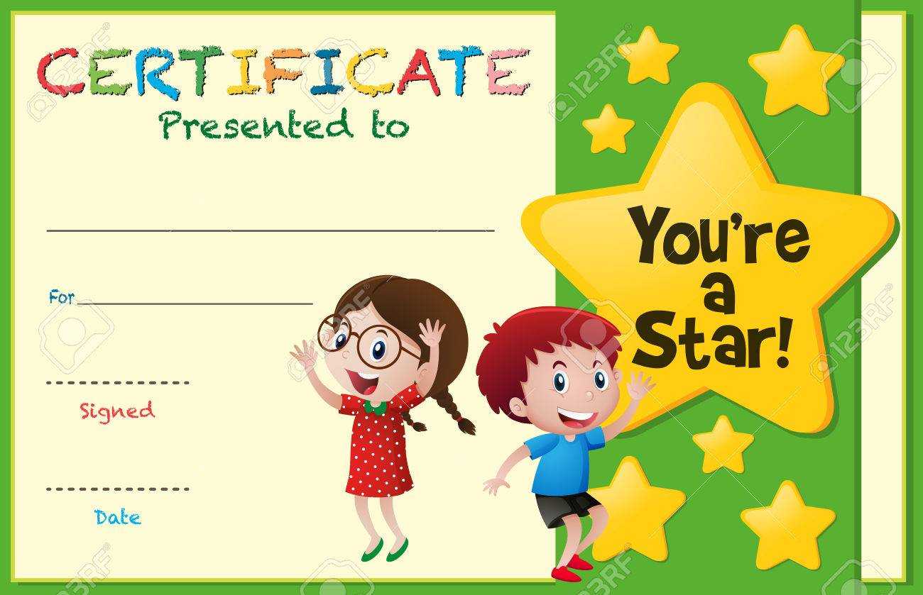 Certificate Template With Kids And Stars Illustration With Star Certificate Templates Free
