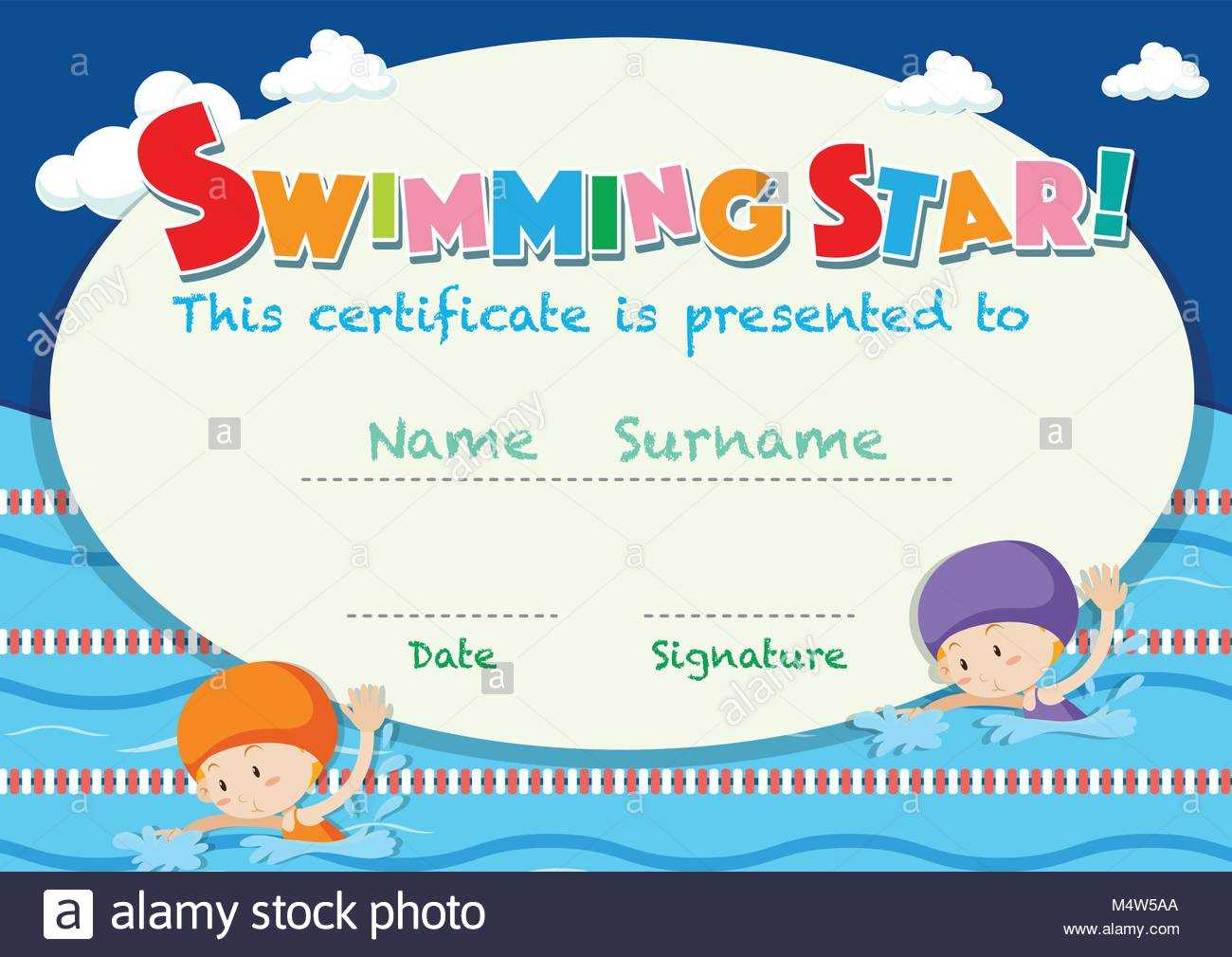 Certificate Template With Kids Swimming Illustration Stock Pertaining To Swimming Award Certificate Template