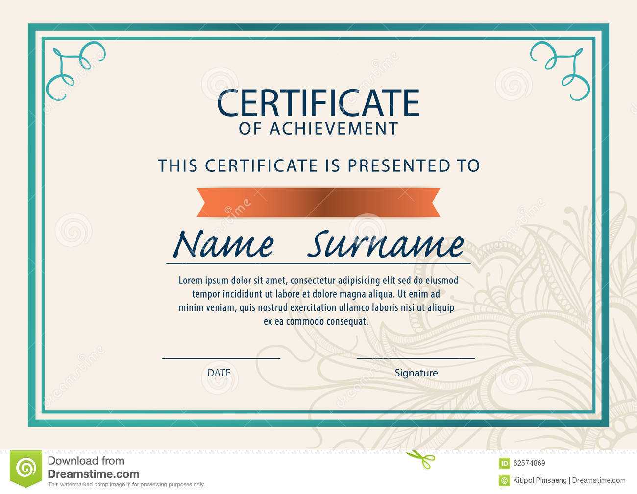 Certificate Template,diploma,a4 Size , Illustration 62574869 With Regard To Certificate Template Size