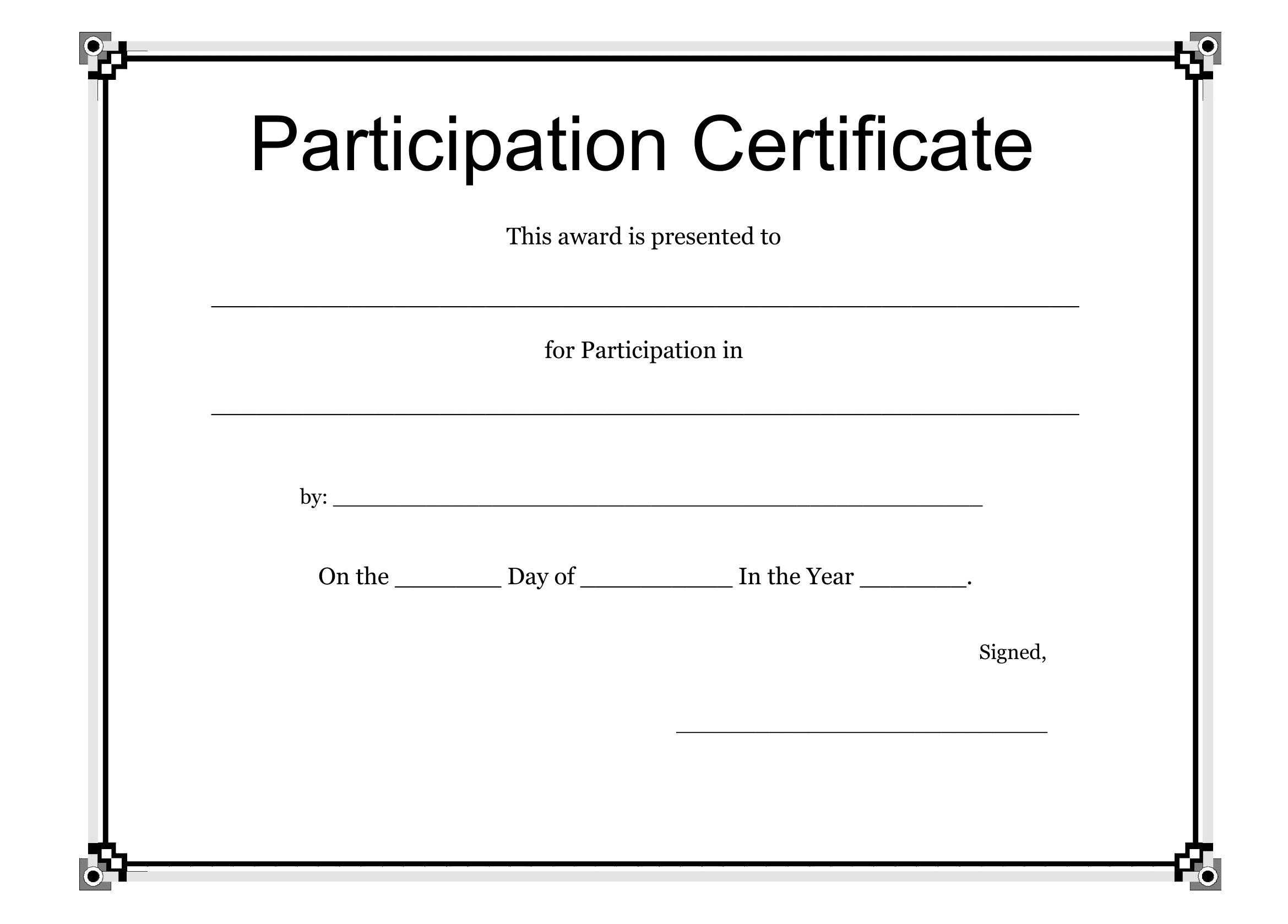 Certificates. Best Certificate Of Participation Template For Free Templates For Certificates Of Participation