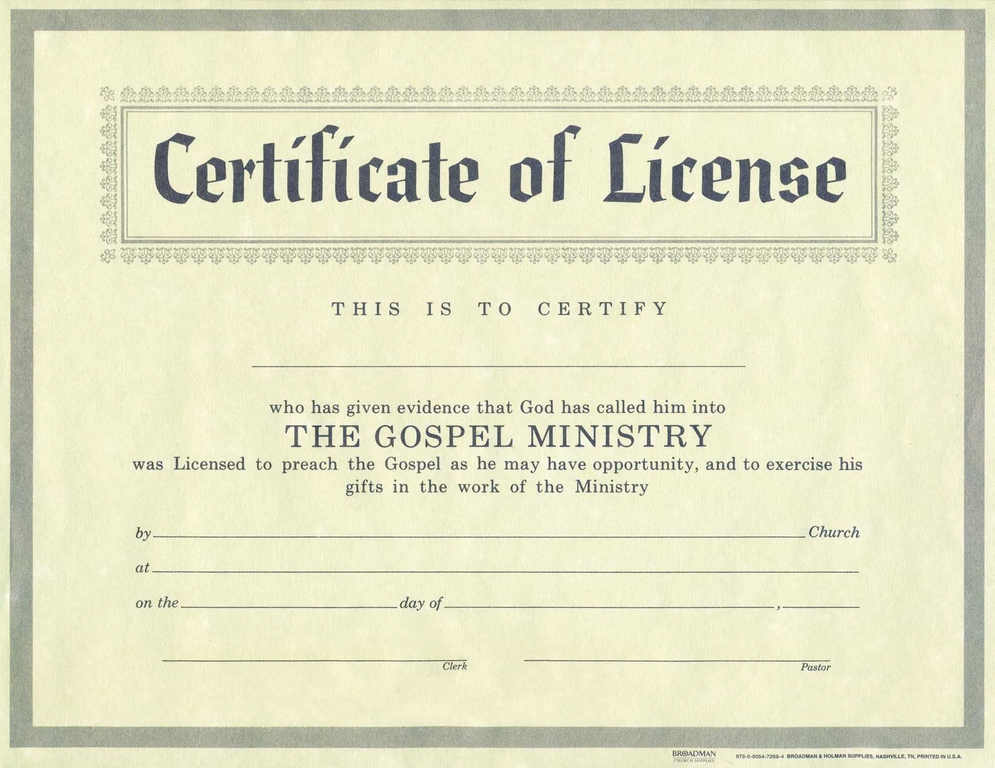Certificates: Captivating Minister License Certificate Within Certificate Of License Template