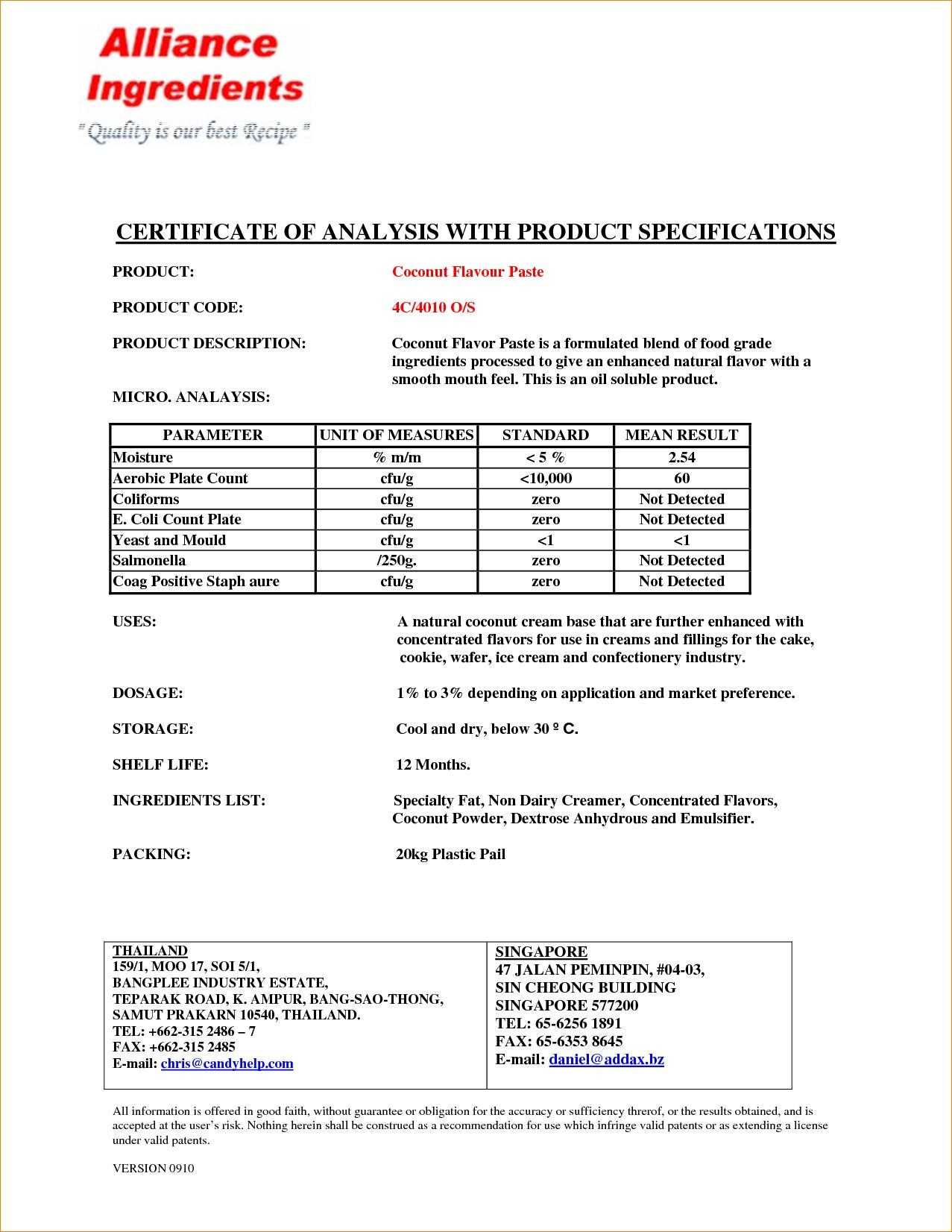 Certificates: Excellent Certificate Of Analysis Template Throughout Certificate Of Analysis Template