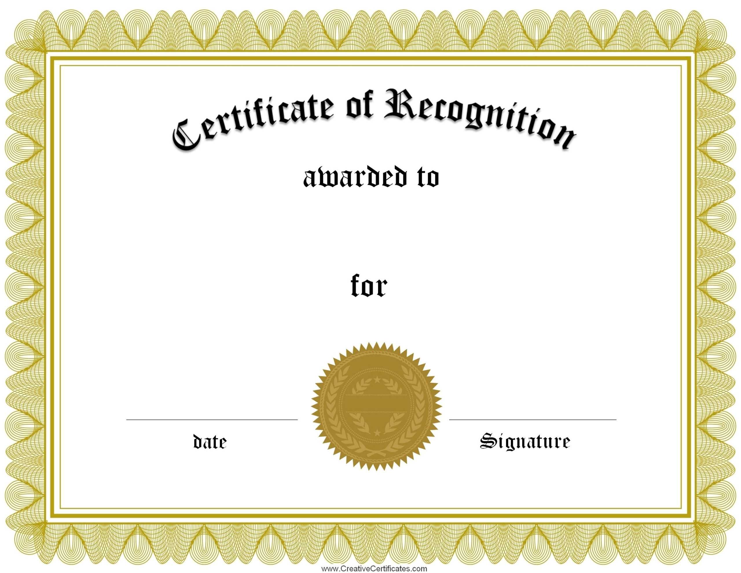 Certificates. Inspiring Recognition Certificate Template Regarding Template For Recognition Certificate