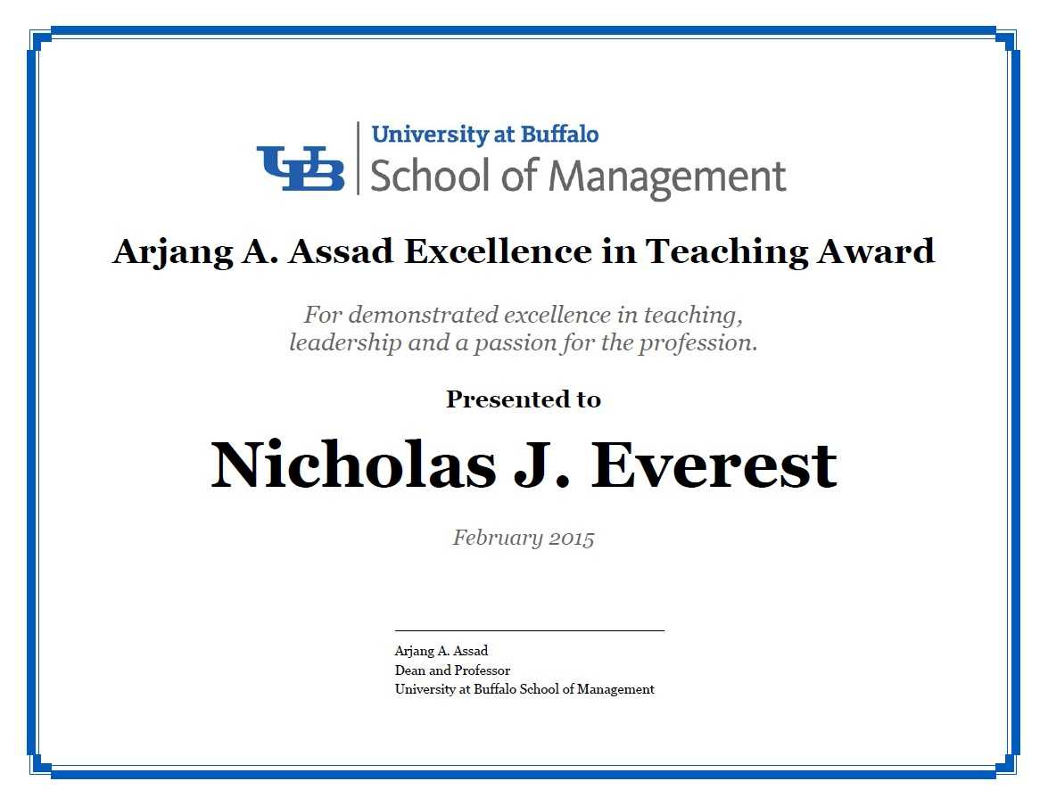 Certificates – School Of Management – University At Buffalo Throughout Leadership Award Certificate Template