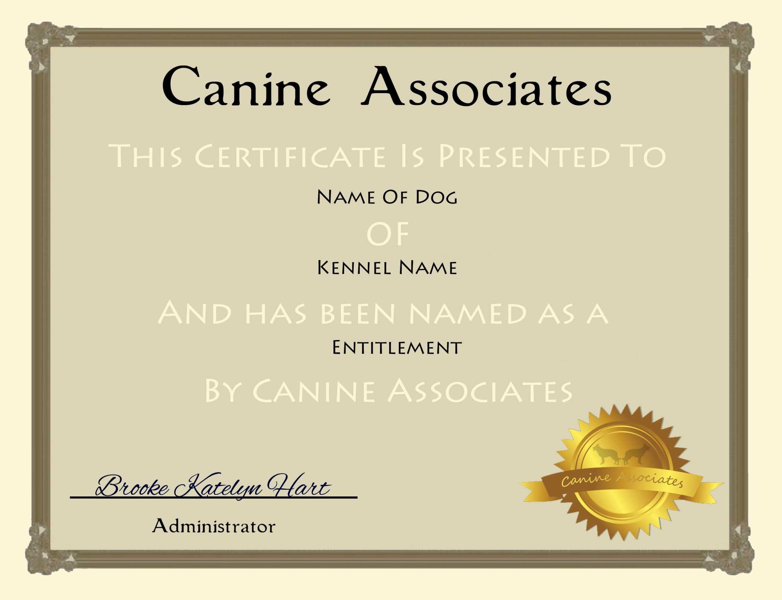 Certificates. Terrific Service Dog Certificate Template Pertaining To Service Dog Certificate Template