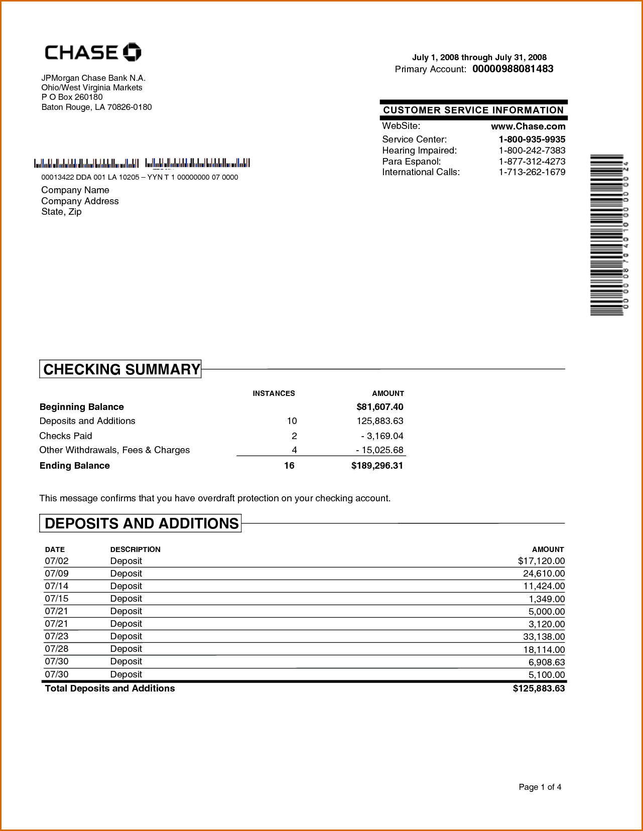Chase Bank Statement Online Template | Best Template Within Credit Card Bill Template