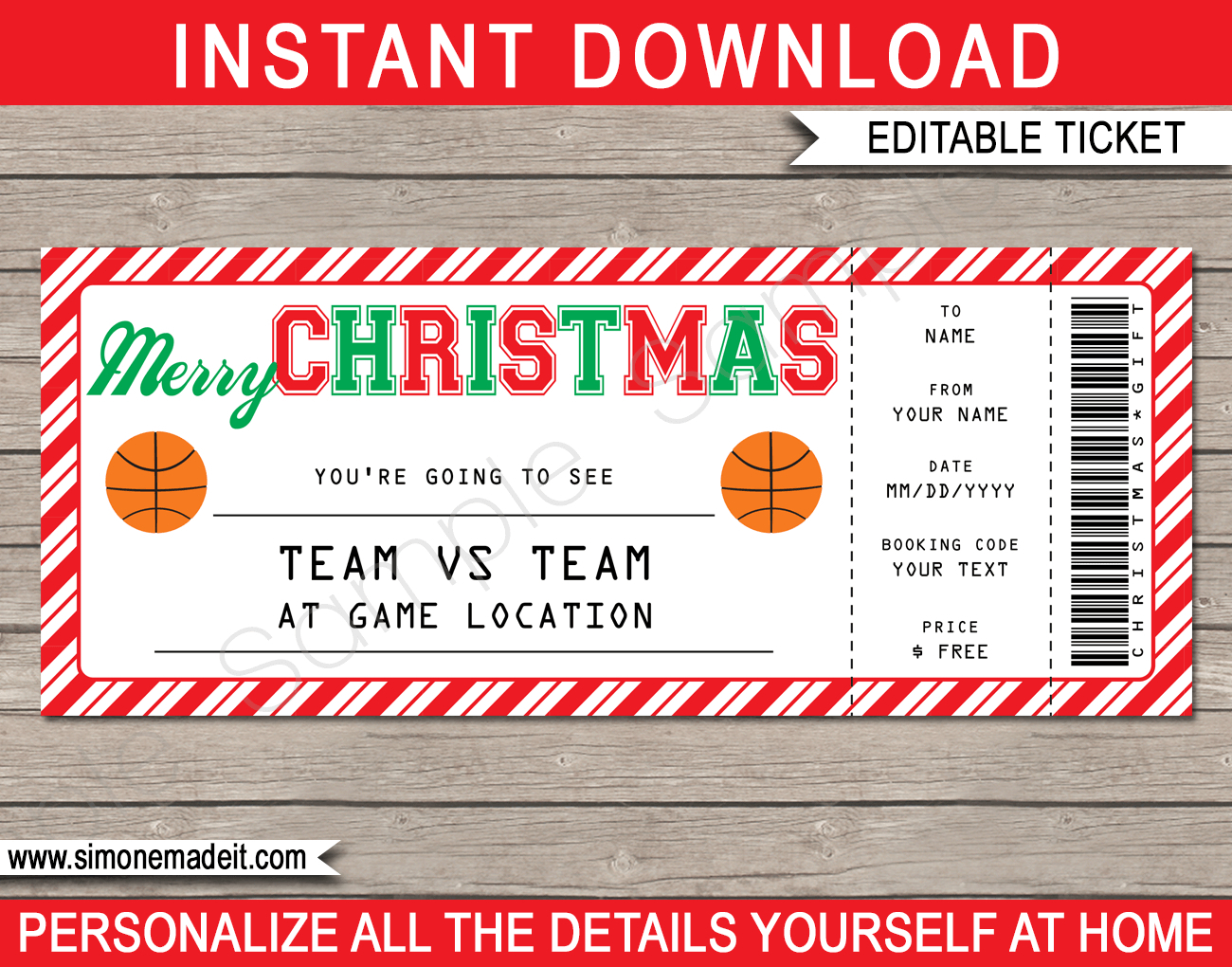 Christmas Basketball Gift Ticket – Red Stripes & White With Regarding Basketball Camp Certificate Template