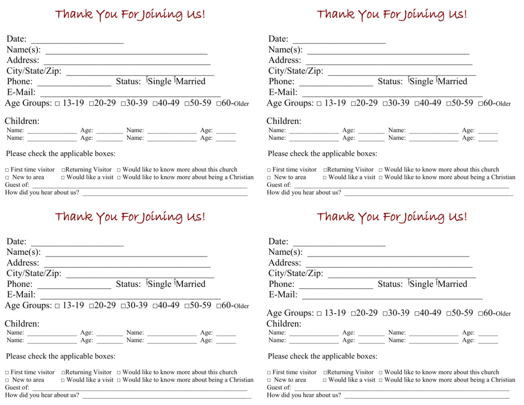 Church Visitor Card Template – Cumed Inside Church Visitor Card Template