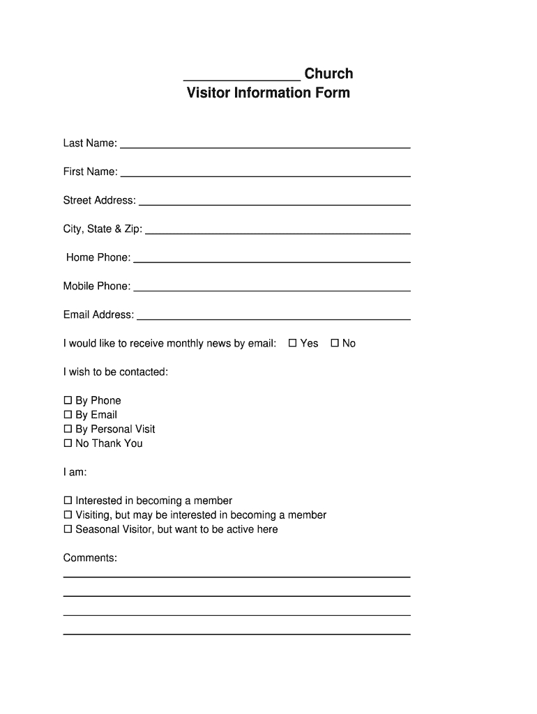 Church Visitor Form Pdf – Fill Online, Printable, Fillable Within Church Visitor Card Template