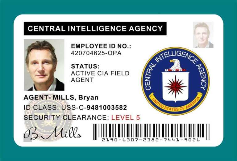 Cia Id Card Badge Prop Liam Neeson In 2019 | Central Pertaining To Mi6 ...