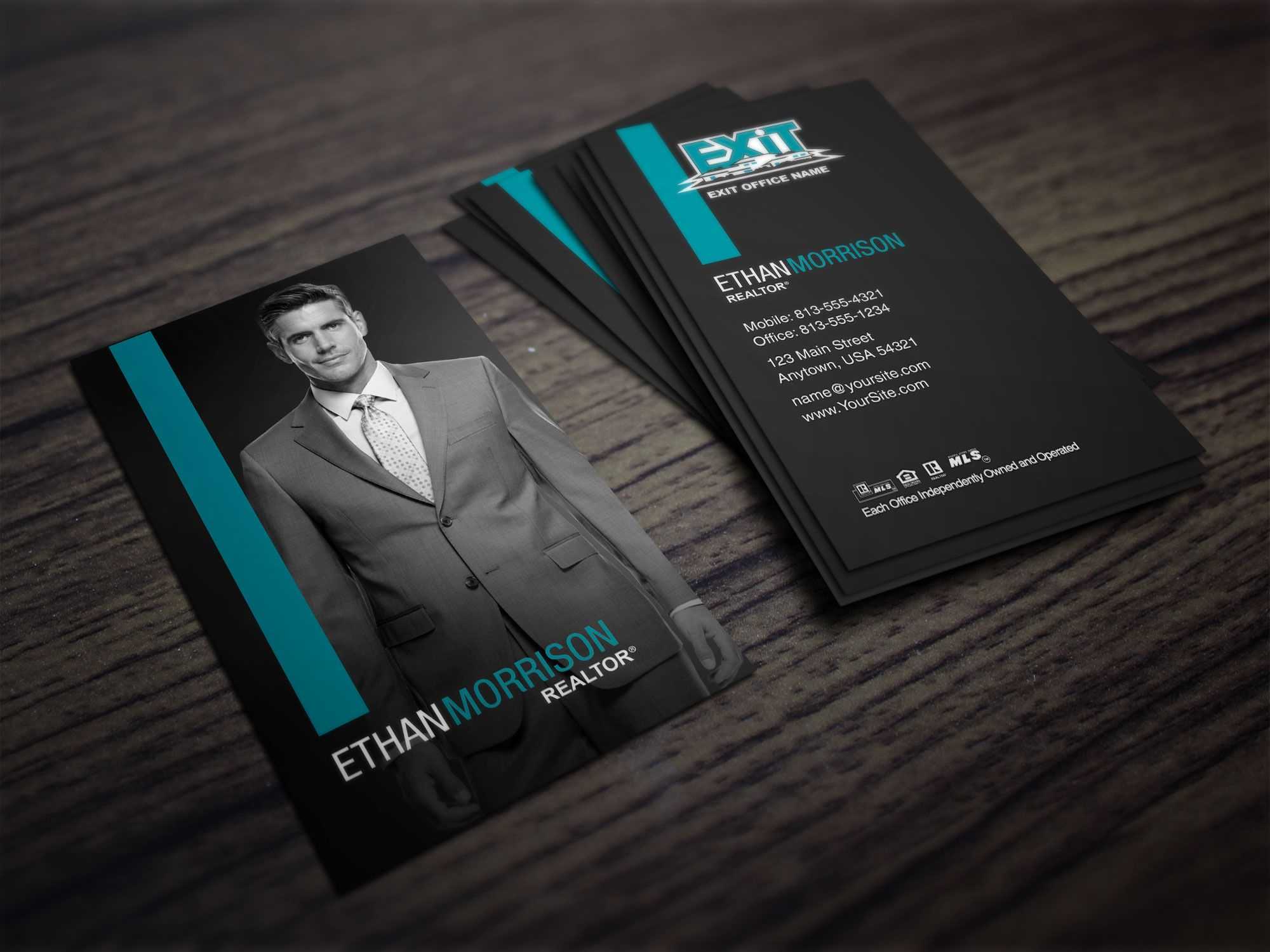 Clean, Dark Exit Realty Business Card Design For Realtors Inside Real Estate Agent Business Card Template