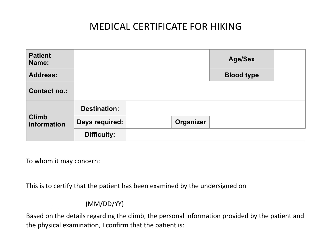Climb Health: Sample Medical Certificate For Hiking – Pinoy With Regard To Fit To Fly Certificate Template