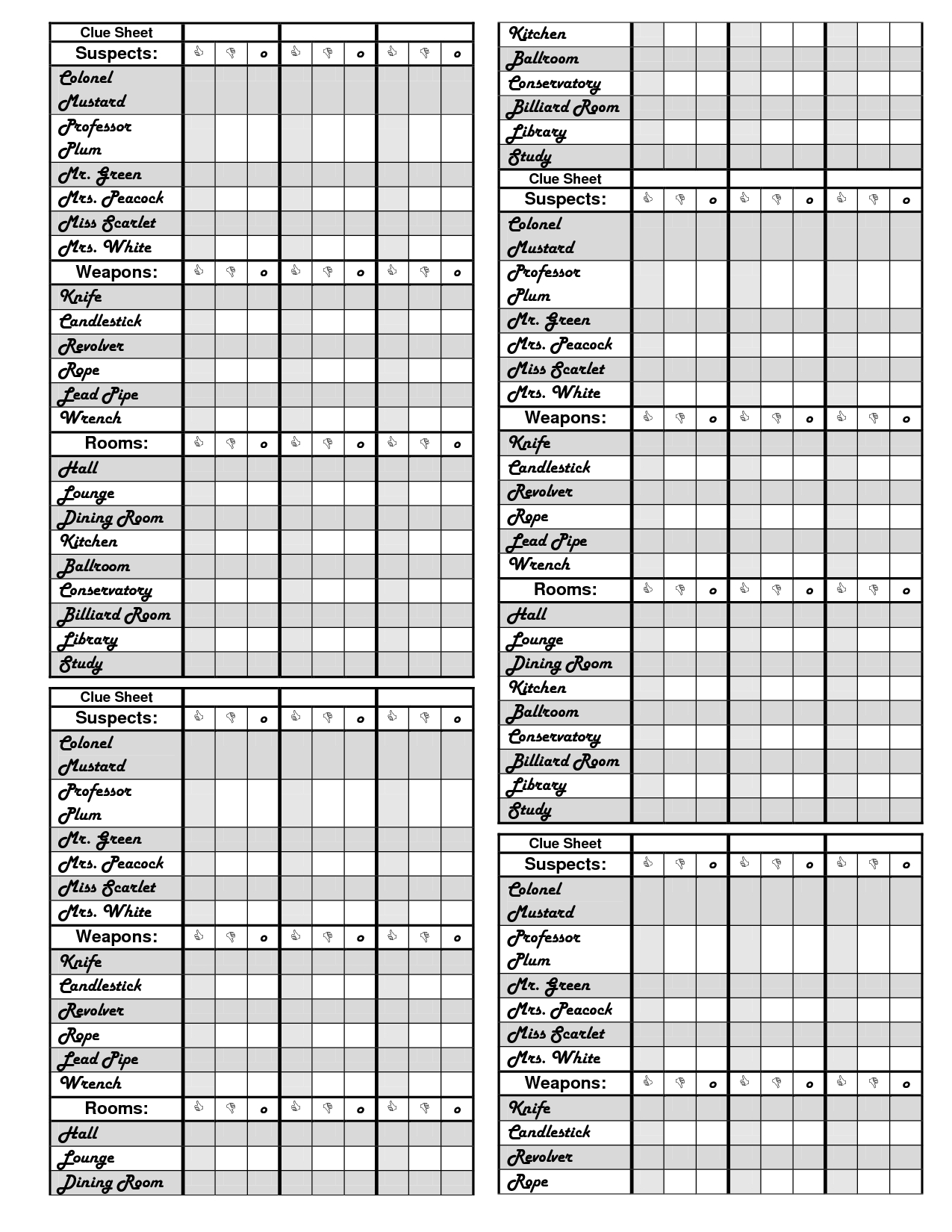 Clue Game Printable Score Sheets | Clue Games, Printable Regarding Clue Card Template