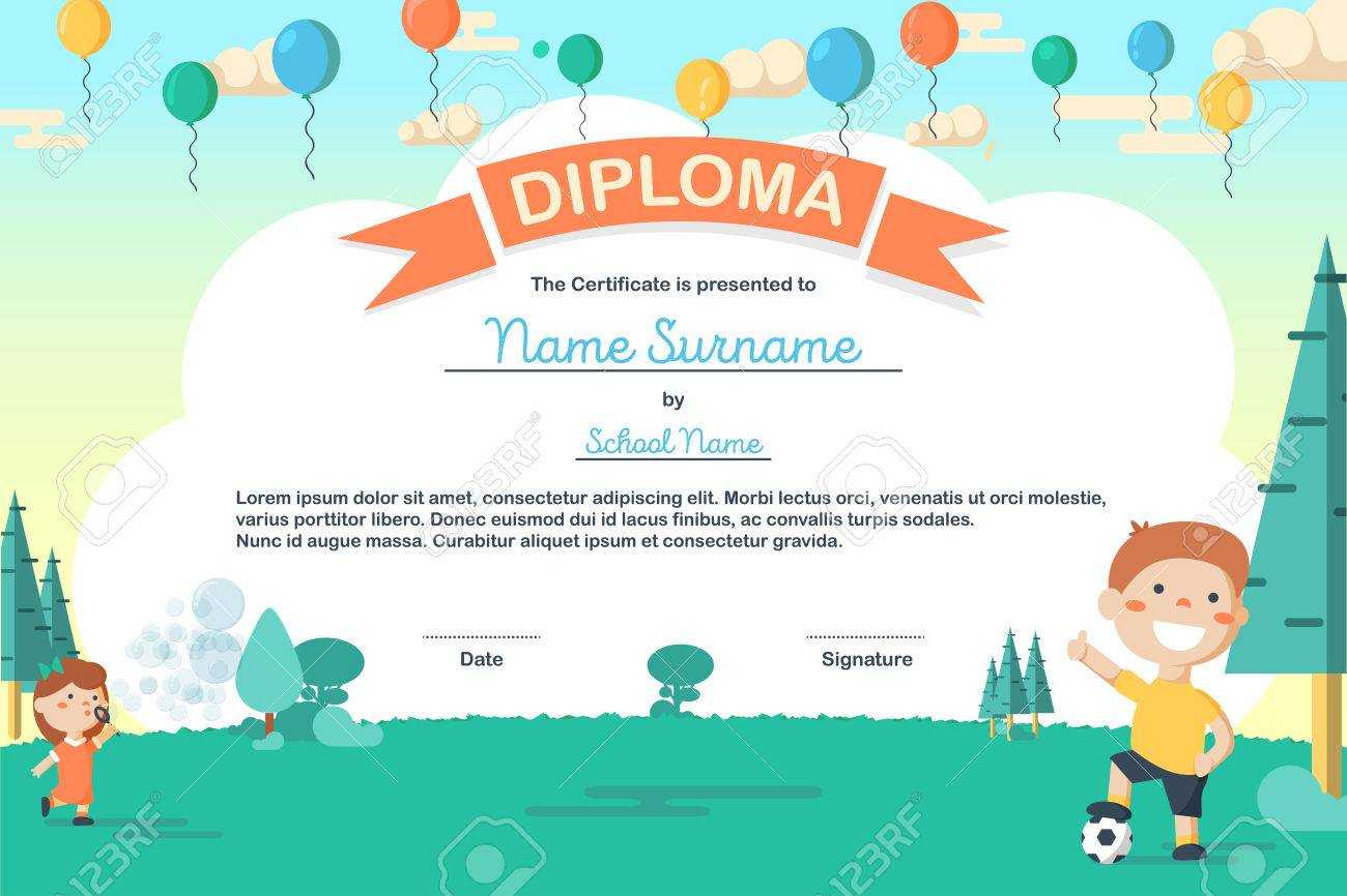 Colorful Kids Summer Camp Diploma Certificate Template In Cartoon.. With Summer Camp Certificate Template
