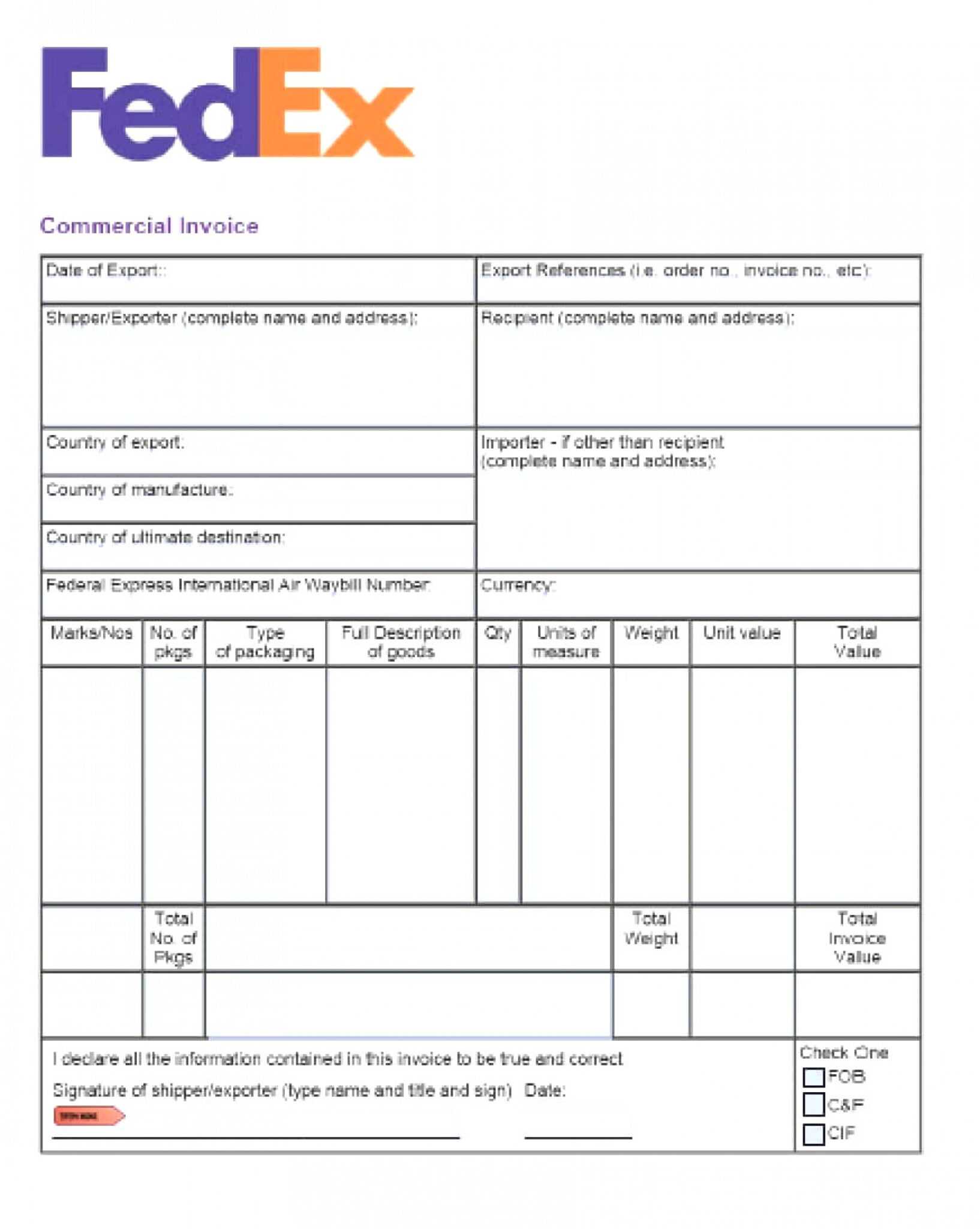 Commercial Invoice Templates At