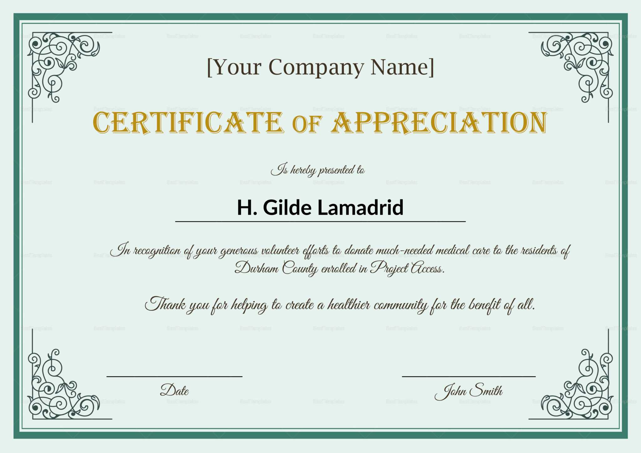 Company Employee Appreciation Certificate Template Throughout In