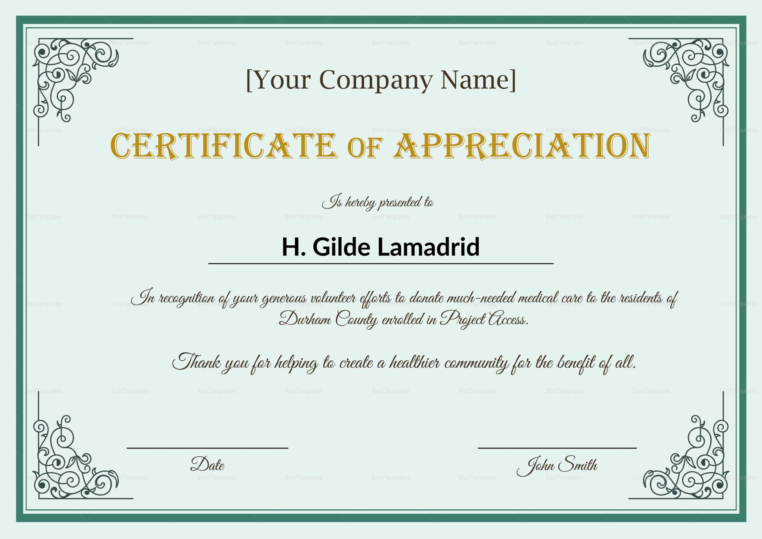 Company Employee Appreciation Certificate Template Throughout In Appreciation Certificate Templates