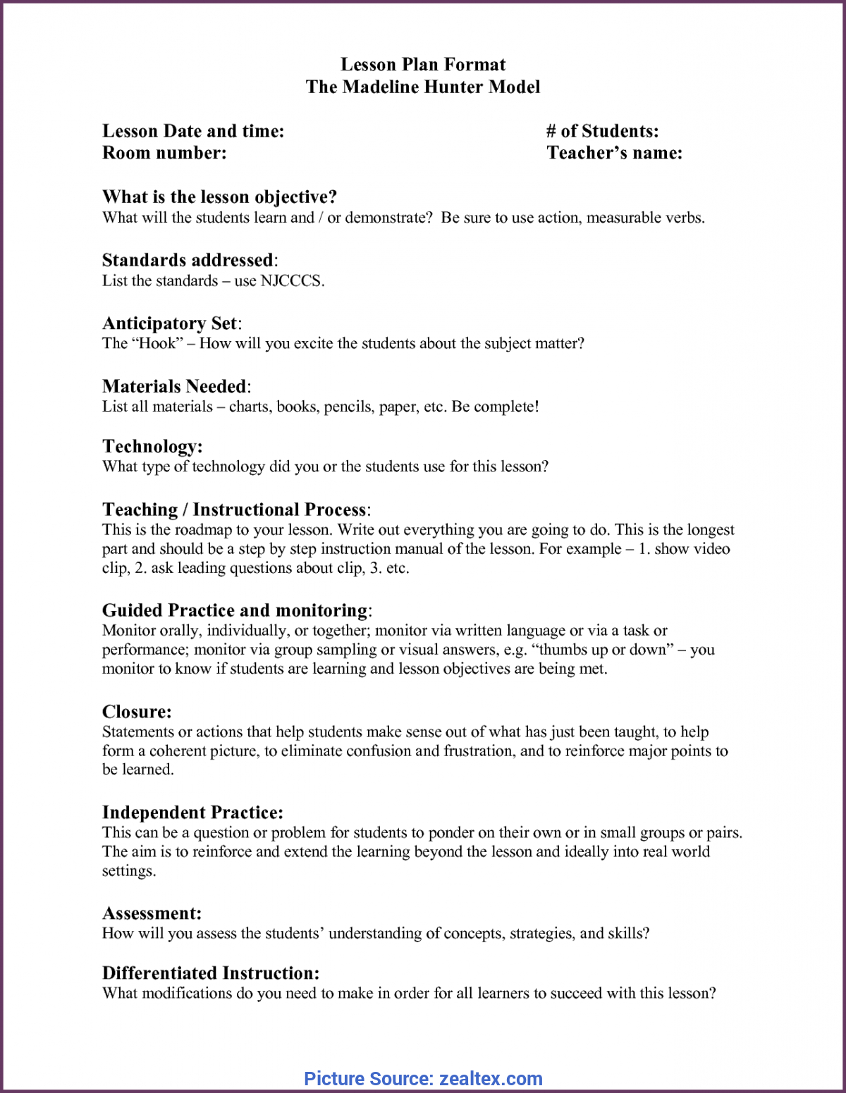 Complex Madeline Hunter Lesson Plan Explanation Madeline Pertaining To Madeline Hunter Lesson Plan Template Blank
