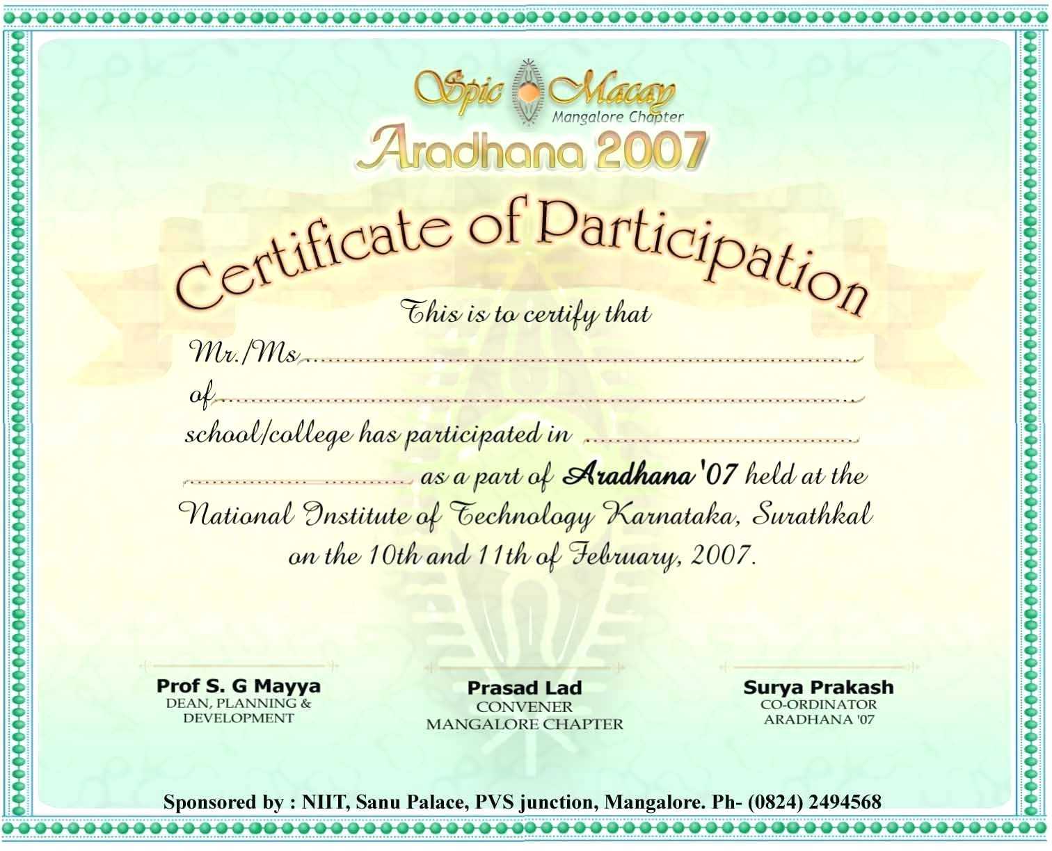 Conference Participation Certificate Template – Bizoptimizer With Conference Participation Certificate Template